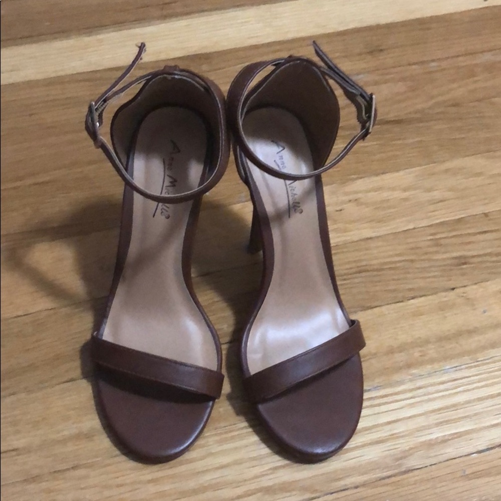 Brown leather ankle strap heels